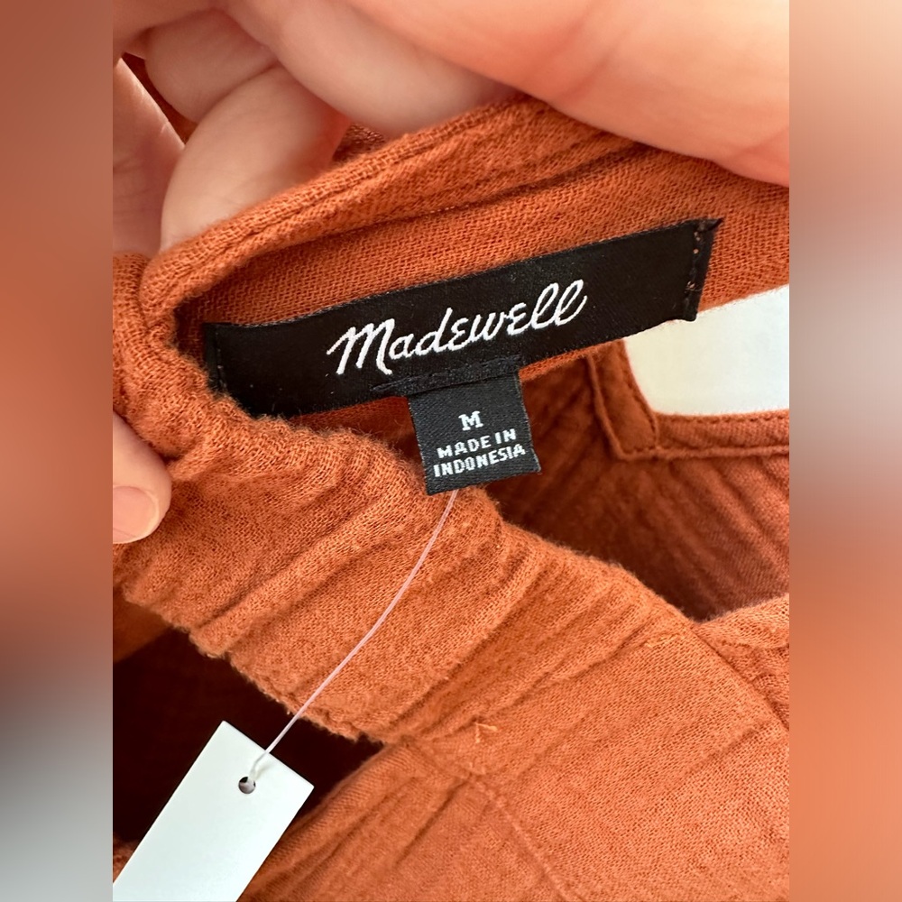 MADEWELL - Lightspun Cotton Gauze V-Neck Midi Dress - Burnt Clay - Medium - BNWT - Picture 14 of 16
